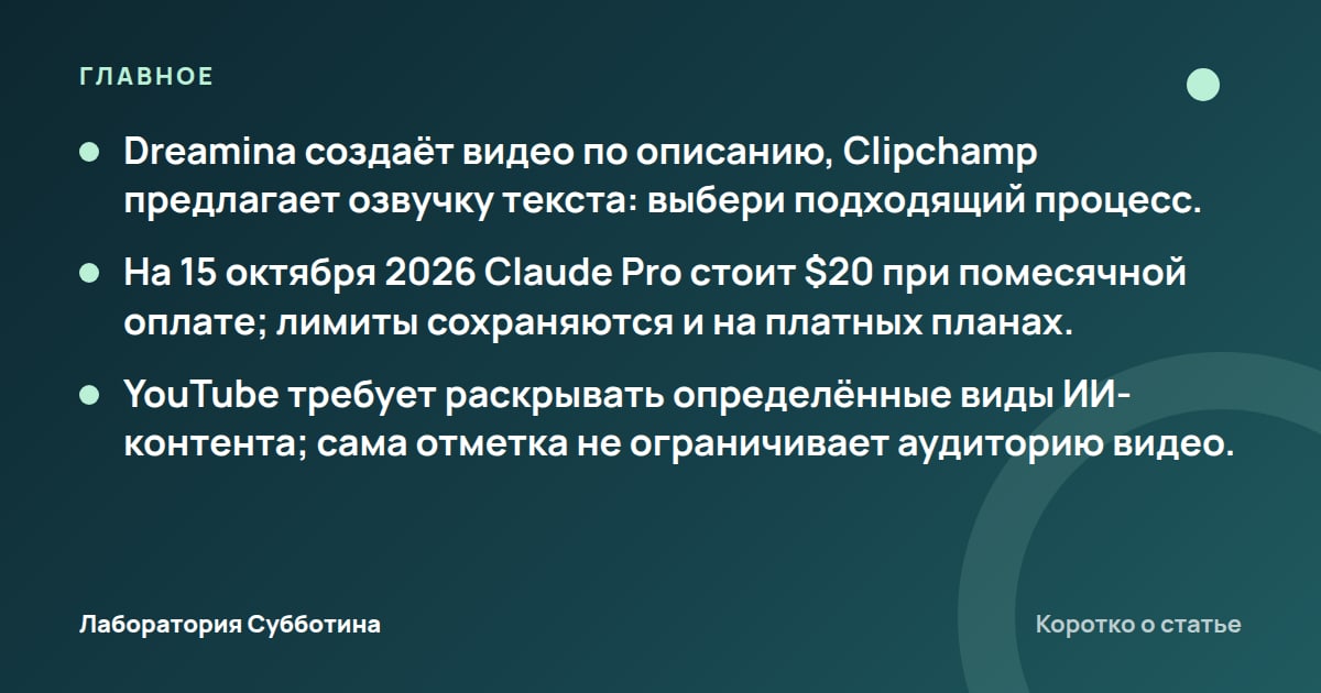 Главное из статьи: Блог без своего лица с Claude: видео, тарифы и правила YouTube