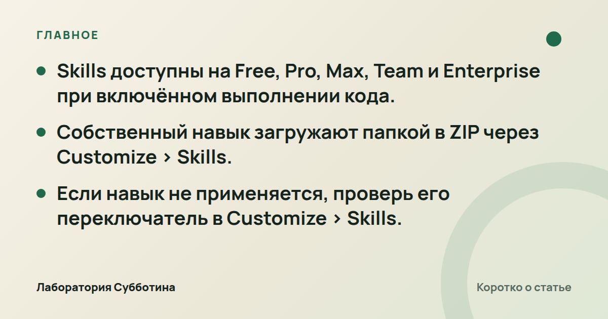 Главное из статьи: Бриф из расшифровки созвона: как подключить скилл в Claude Free