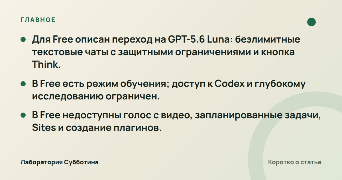 Главное из статьи: ChatGPT бесплатно в 2026 году: возможности и ограничения без подписки