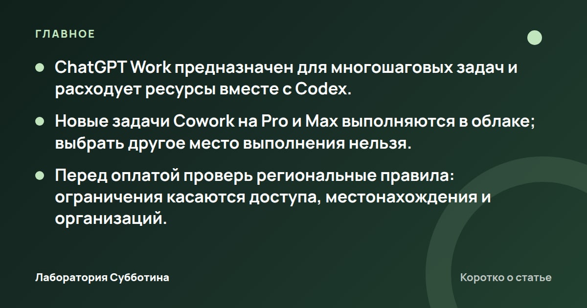 Главное из статьи: Claude Cowork и ChatGPT Work: цены и выбор для работы из России