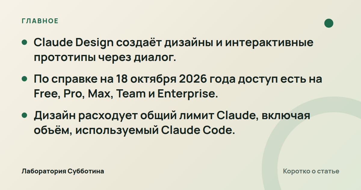 Главное из статьи: Claude Design: как собрать интерактивный прототип по описанию