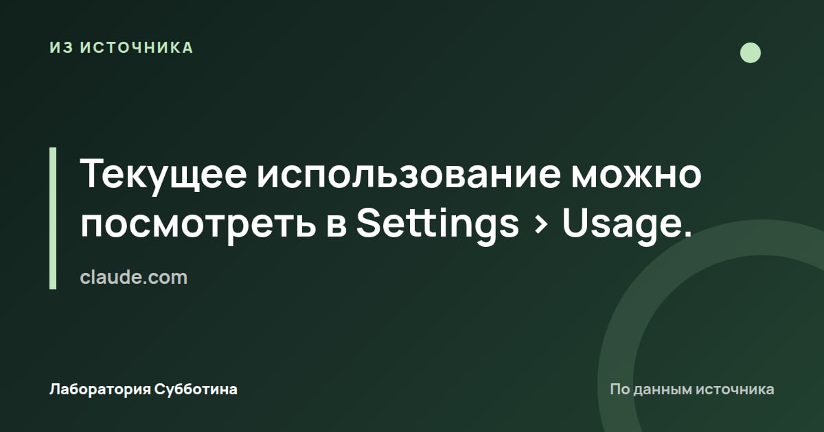 Из источника claude.com: Текущее использование можно посмотреть в Settings > Usage.