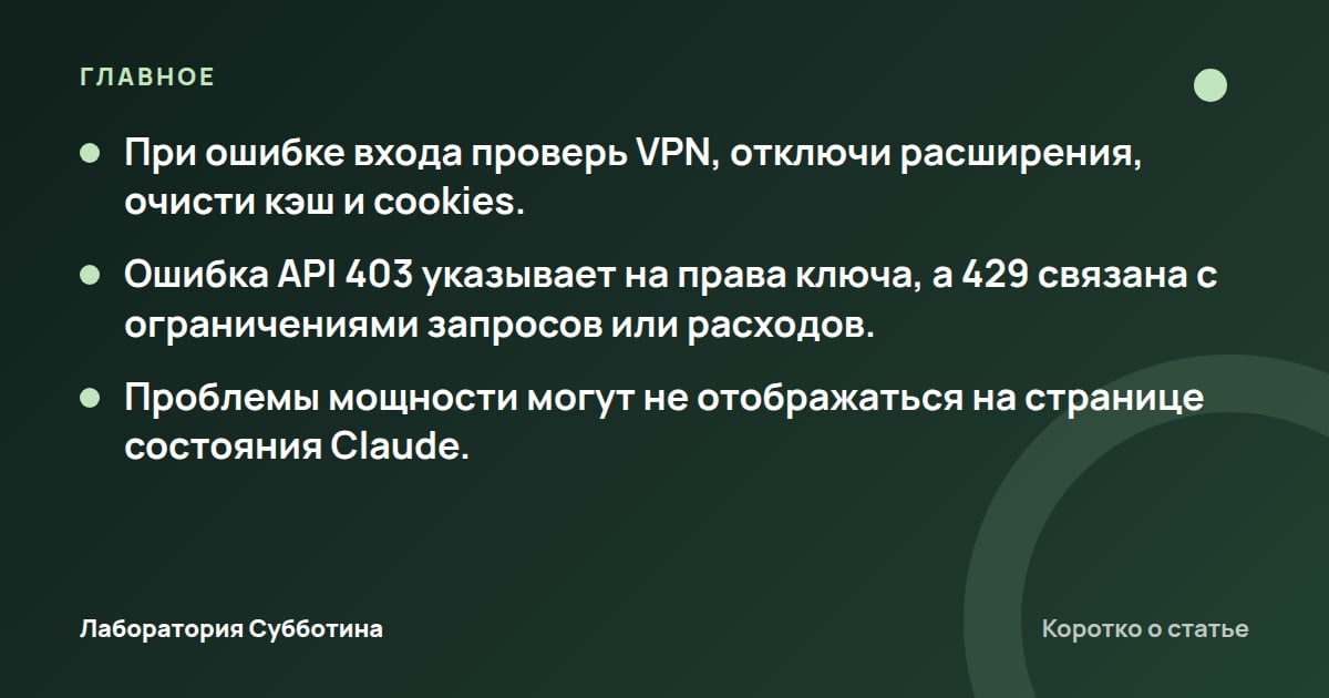 Главное из статьи: Claude не отвечает: как проверить регион, вход и лимиты в 2026 году