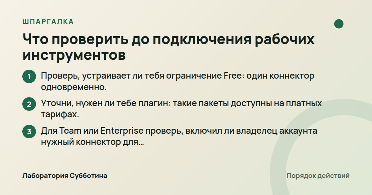 Шпаргалка: Что проверить до подключения рабочих инструментов