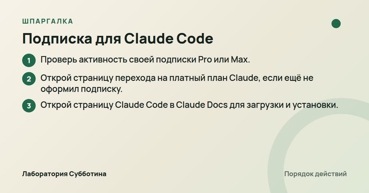 Шпаргалка: Подписка для Claude Code