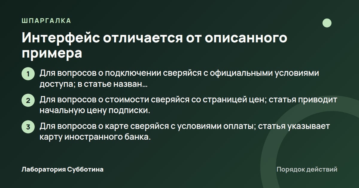 Шпаргалка: Интерфейс отличается от описанного примера