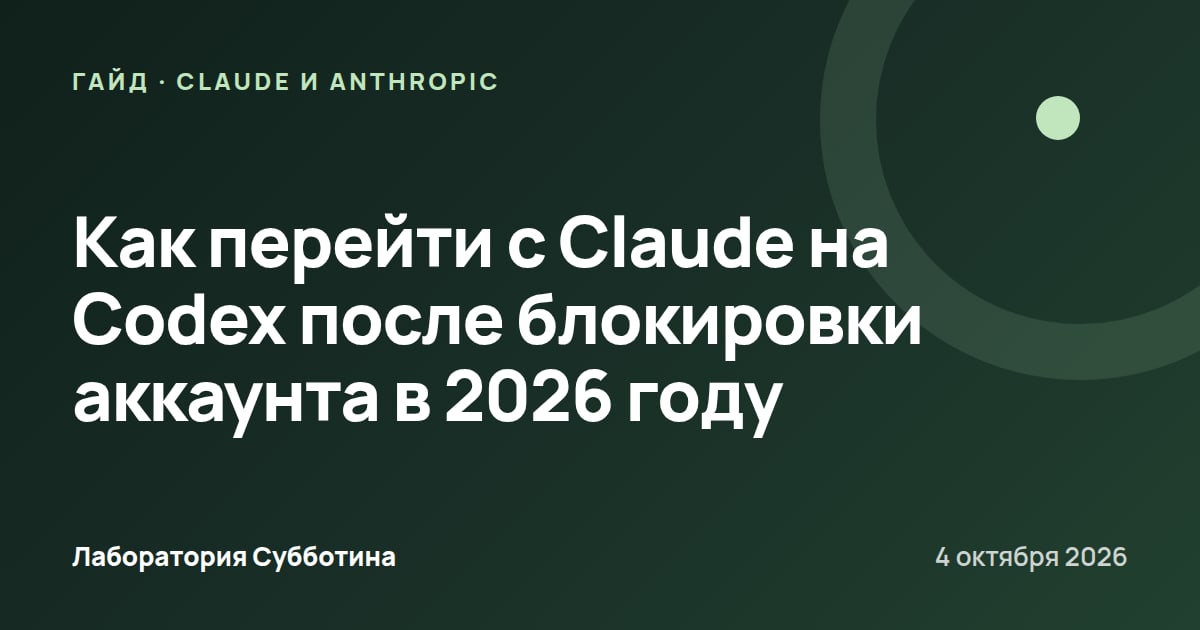 Как перейти с Claude на Codex после блокировки аккаунта в 2026 году