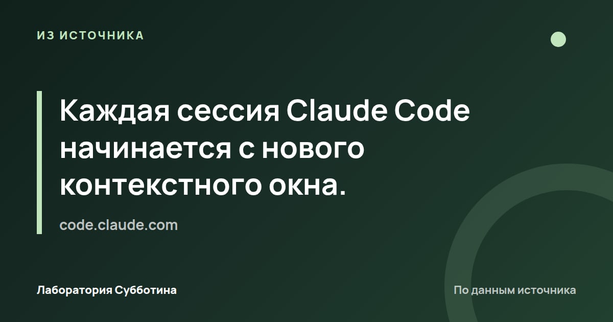 Из источника code.claude.com: Каждая сессия Claude Code начинается с нового контекстного окна.