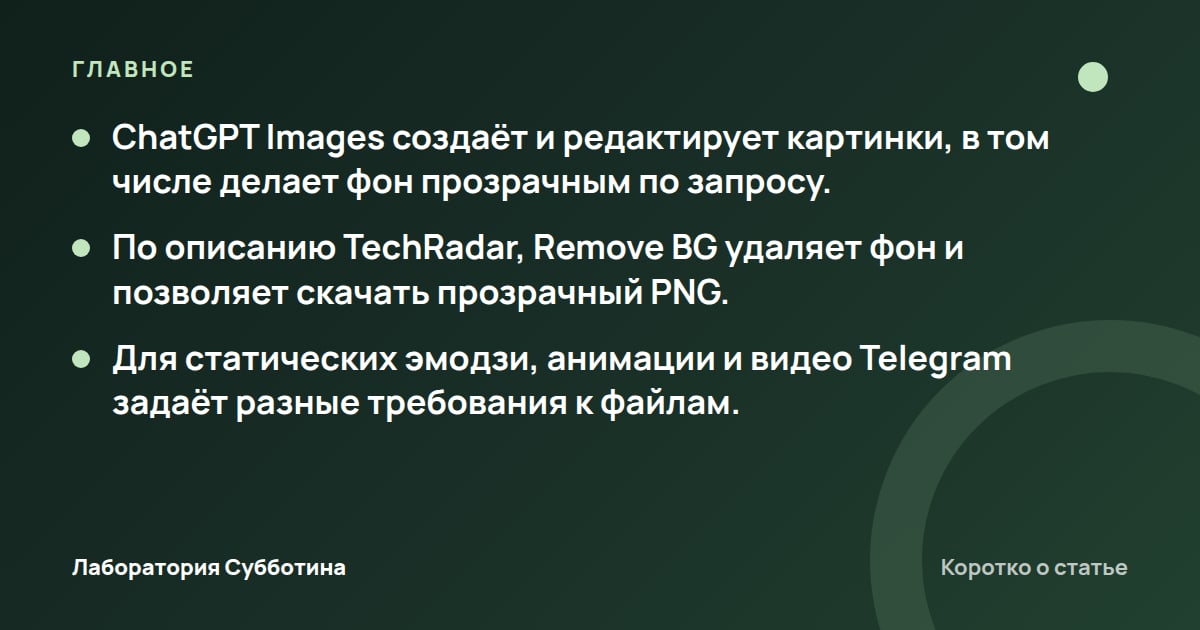 Главное из статьи: Картинки без фона в ChatGPT: как получить PNG для логотипа, стикера и…