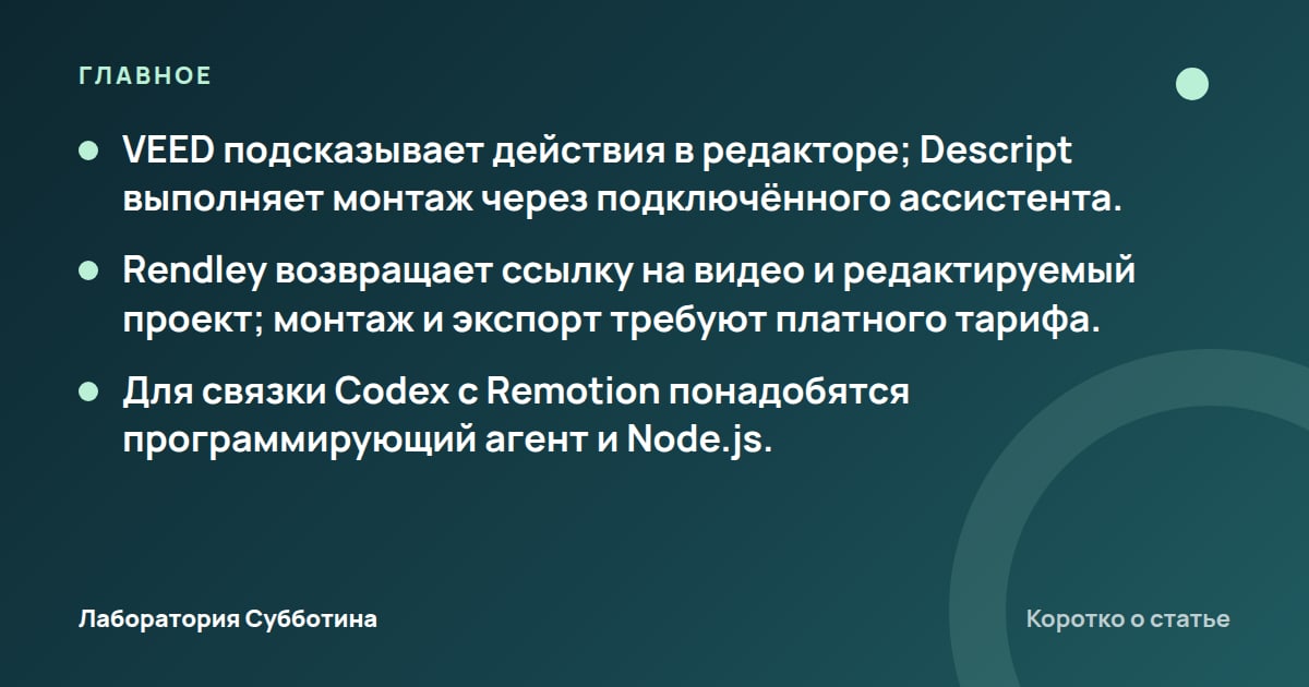 Главное из статьи: Монтаж видео в ChatGPT и Codex в 2026: подключение приложений и редакторов