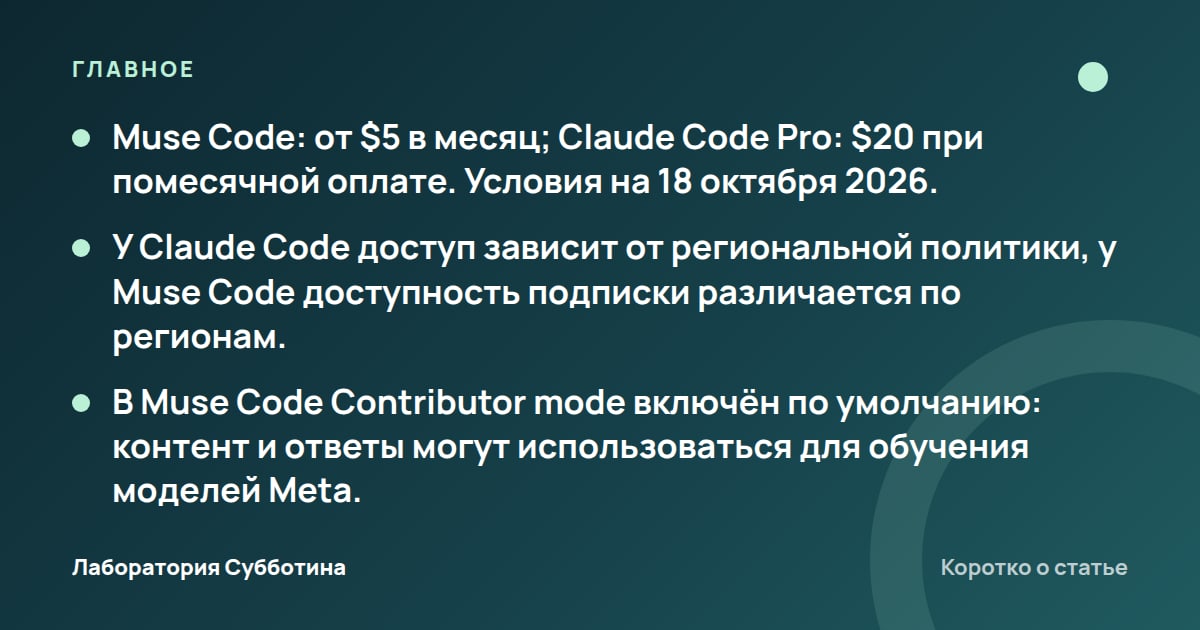 Главное из статьи: Muse Code против Claude Code: стоит ли переходить и как быть с доступом из…