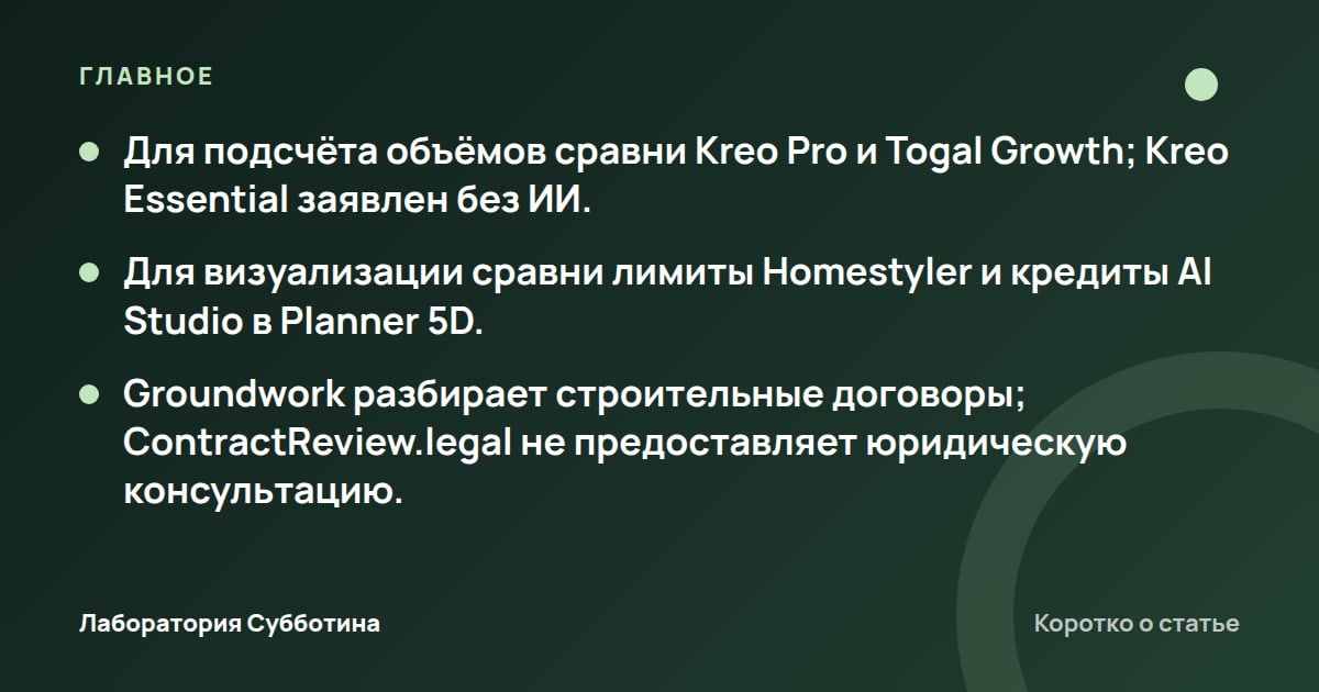 Главное из статьи: Нейросети для строительства и ремонта в 2026: смета, дизайн и договор