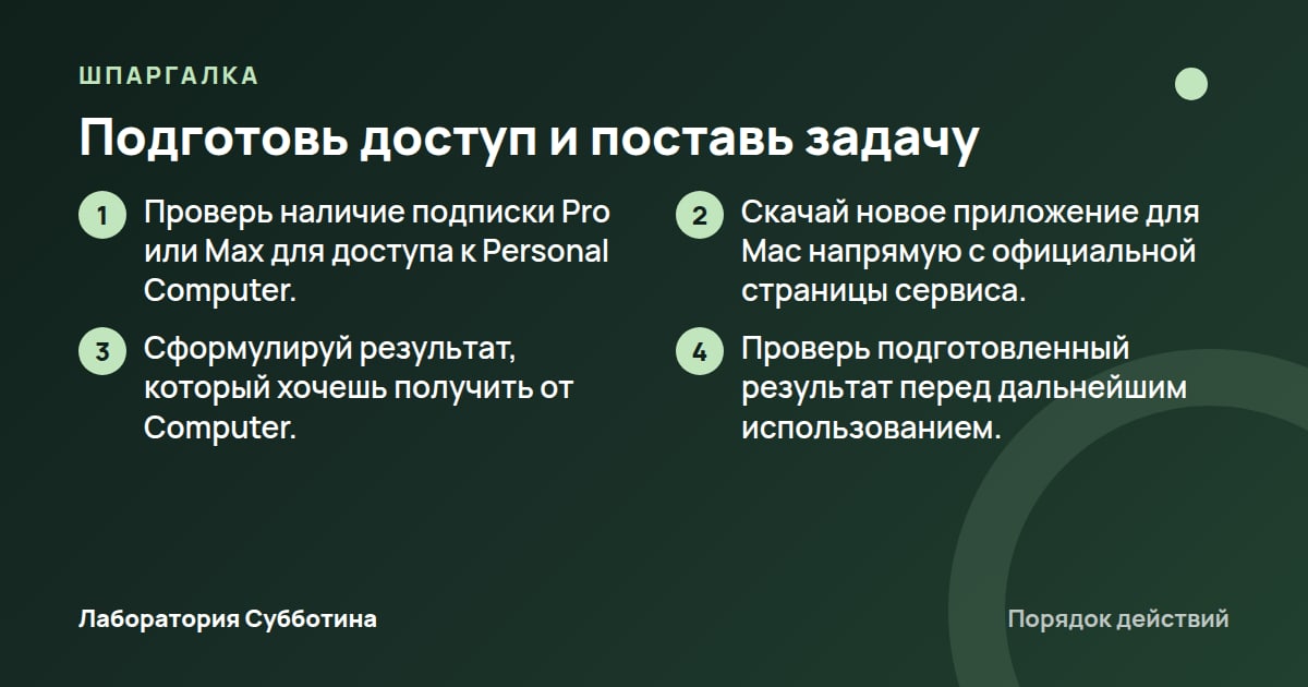 Шпаргалка: Подготовь доступ и поставь задачу