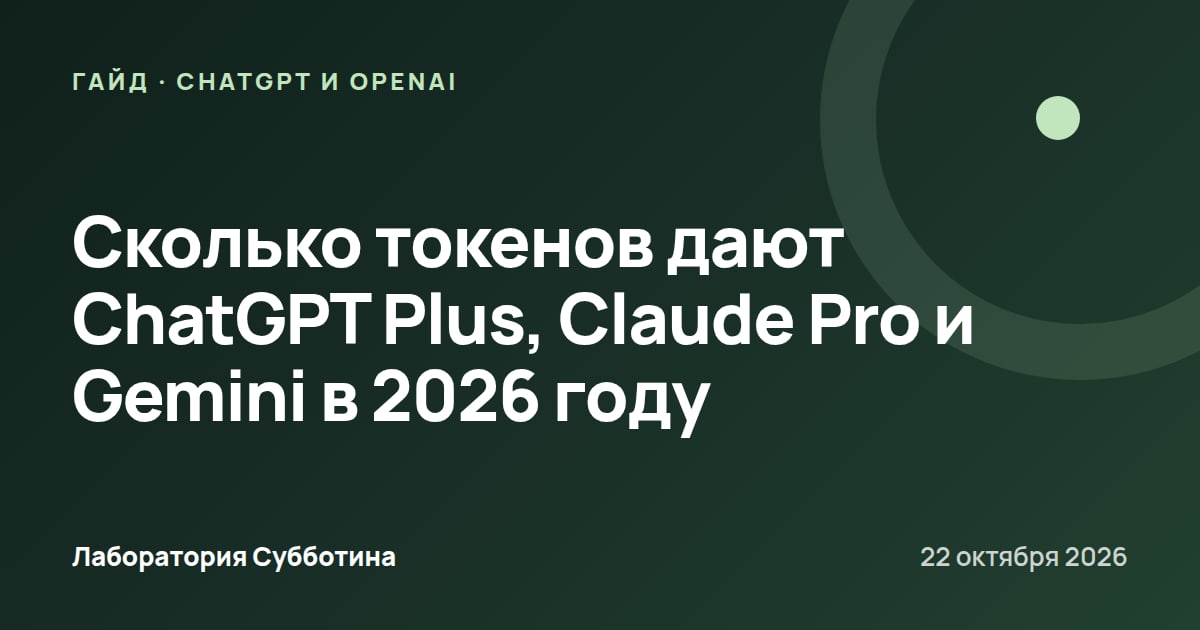 Сколько токенов дают ChatGPT Plus, Claude Pro и Gemini в 2026 году