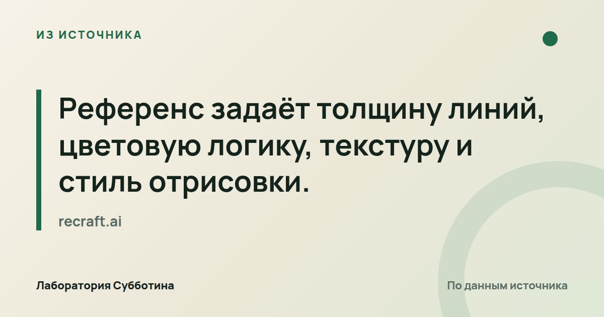 Из источника recraft.ai: Референс задаёт толщину линий, цветовую логику, текстуру и стиль отрисовки.